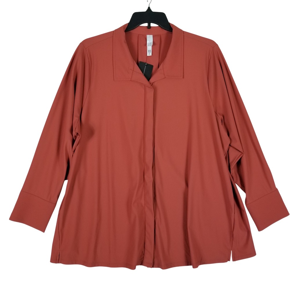 MarlaWynne Button Down Blouse Women 2X Terracotta Stretch Hidden Placket Shirt